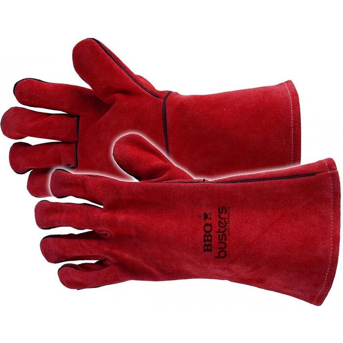 Gants de barbecue en cuir Busters - Résistants à la chaleur - taille 10 - jusqu'à 100 C° - 35 cm - Rouge