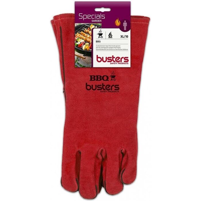 Busters Grillhandschuhe aus Leder – Hitzebeständig – Größe 10 – bis 100 °C – 35 cm – Rot