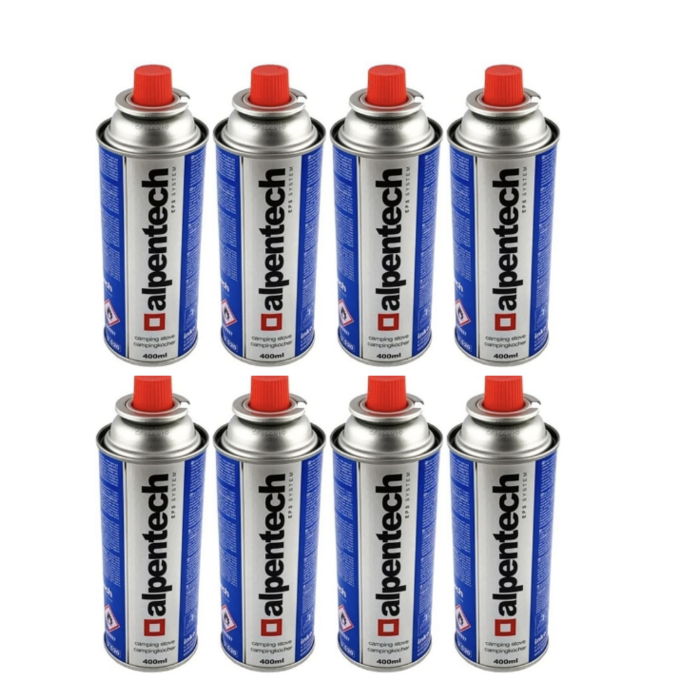 Alpentech Gasflasche | I301 | 8x 400ml | 227-Gramm-Butan-Gaskartuschen