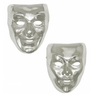 Karnevals-zubehör: Maske silber mit Schnurrbart