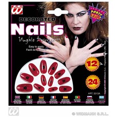 Faschingskosmetik: Fingernägel rot mit Aufdruck