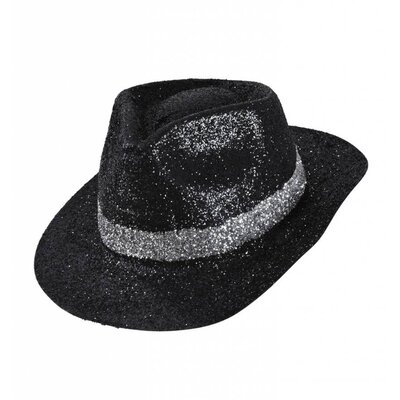 Faschings-accessoires: Fedora glitzerhüte in schwarz oder silber