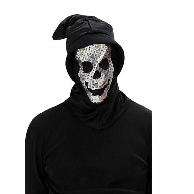 Halloweenmasken: Schädelmaske mit Haube und Pailletten