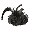 Kopfbedeckung: Mini schwarzer Hut mit Blumen und Feder