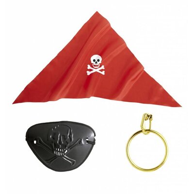 Faschings-accessoires: , Augenklappe, bandana und Ohrringen und Haken für Seeräuber