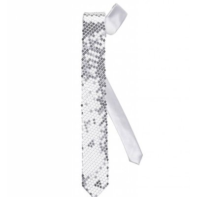 Faschings-accessoires: Glitzer Krawatte silber