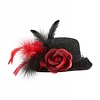 Karnevals-zubehör: schwarze mini Hut mit rote Rose