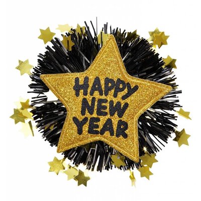 Faschings-zubehör: Brosche Happy New Year gold