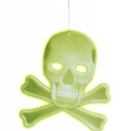 Halloween Accessoires: Schädel Dekoration mit 2 Knochen leuchtend im Dunkle