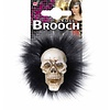 Halloweenaccessoires: Schädelbrosche mit Federn
