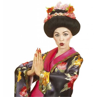 Geisha Perücke mit Blumen