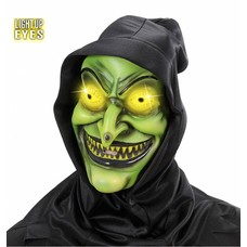 Halloweenmasken: Hexe mit Haube und leuchtenden Augen