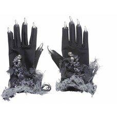 Halloweenaccessoires: Hexen Handschuhe mit silbernen Nägeln