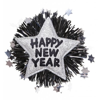 Faschings-zubehör: Brosche Happy New Year silber