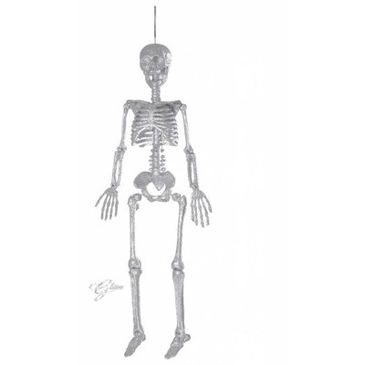 Zubehör für Halloween Skelett silberne glitter 92cm
