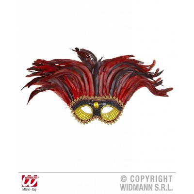 Augenmasken: Augenmasken schwarz mit roten Federn