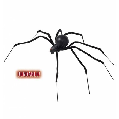 Zubehör für Halloween biegbare schwarze Spinne 90cm