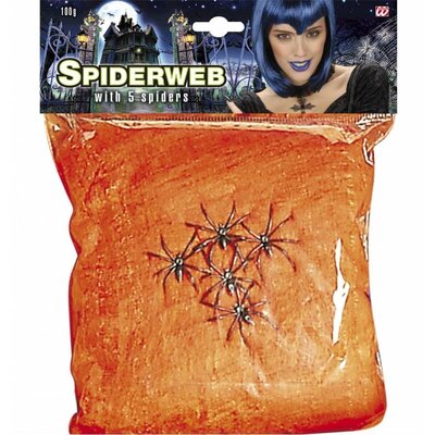Zubehör für Halloween spinnennetz orange 100 Gramm mit 5 spinnen