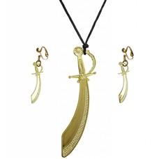 Faschings-accessoiren goldene Halskette und ohrringen Piratenschwert