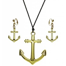 Faschings-accessoiren golden Ohrringen und Halskette Anker