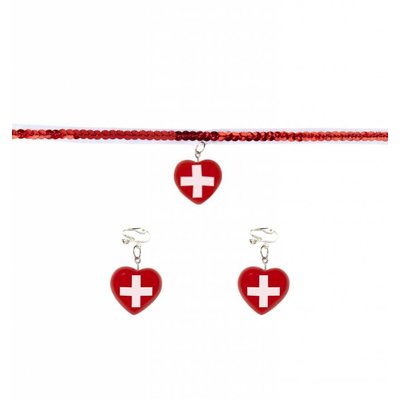 Faschings-accessoires: Halskette und Ohrringen für Krankenschwester