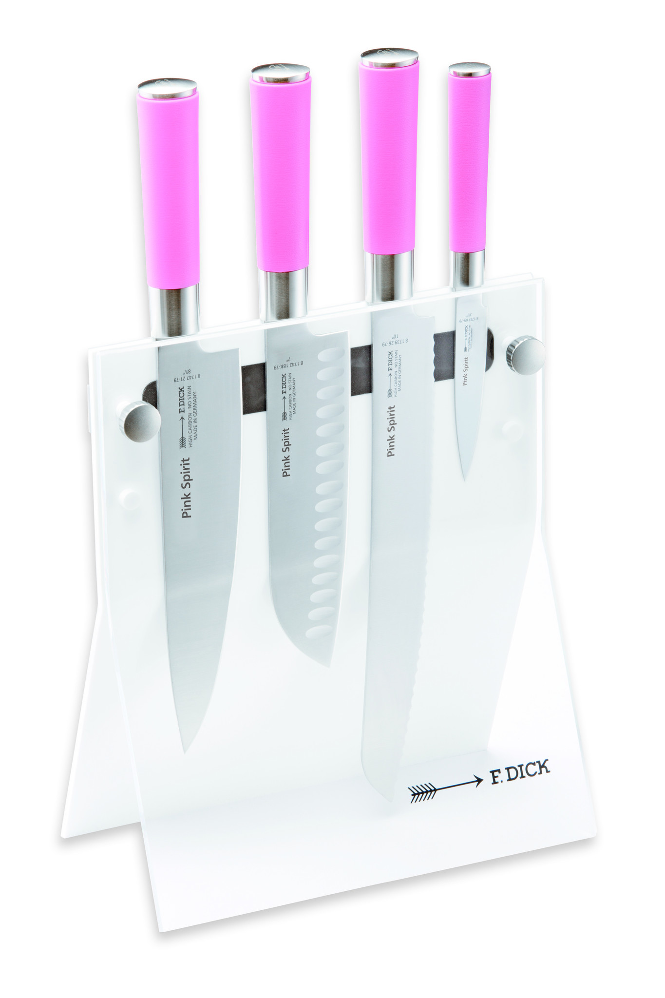F. Dick Acrylmesserblock “4 Messer” bestückt mit Pink Spirit Messern