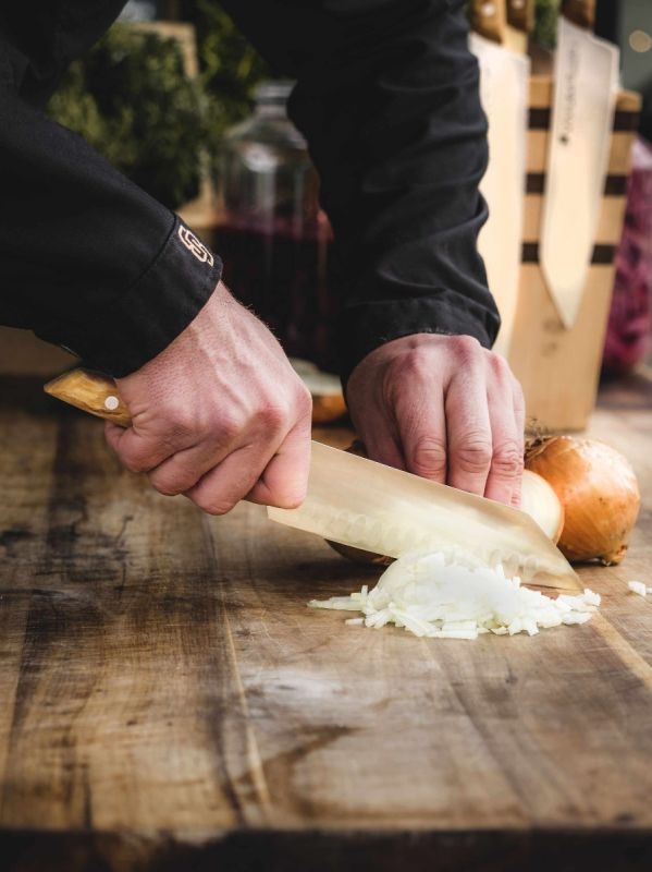 F.Dick Santoku mit Kullenschliff VIVUM mit Birkenholzgriff