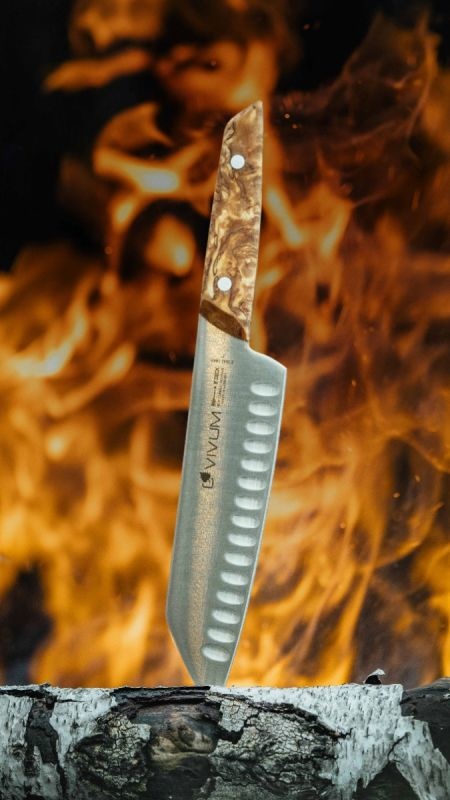 F.Dick Santoku mit Kullenschliff VIVUM mit Birkenholzgriff