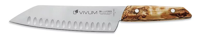 F.Dick Santoku mit Kullenschliff VIVUM mit Birkenholzgriff