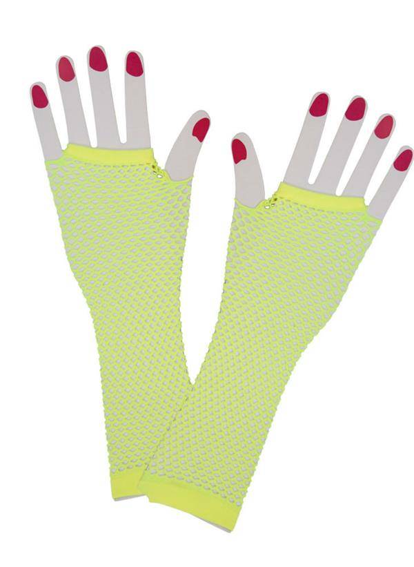 Mooie lange vingerloze net- handschoenen in de kleur neon geel