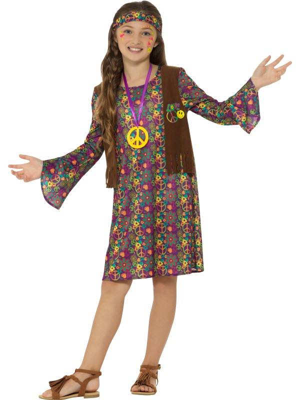 SMIFFYS - Flower Power hippie outfit voor meisjes - 146/158 (10-12 jaar) - Kinderkostuums