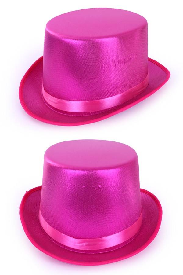 Roze hoge hoed metallic voor volwassenen