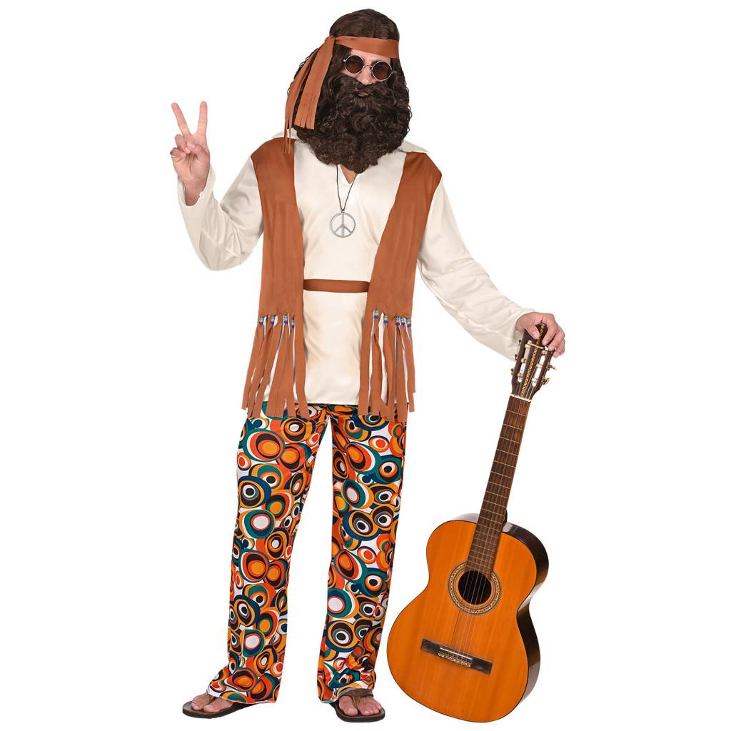 Widmann - Hippie Kostuum - Imagine All The Hippies Lenny - Man - blauw,bruin,wit / beige - Medium - Carnavalskleding - Verkleedkleding