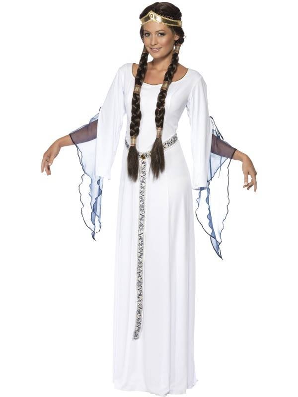 Medieval Maid Costume White with Dress Belt & Headpiece