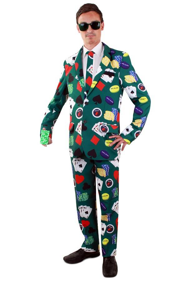 PartyXplosion - Casino Kostuum - Speelkaarten Poker Casino Gok - Man - groen - Maat 52 - Carnavalskleding - Verkleedkleding