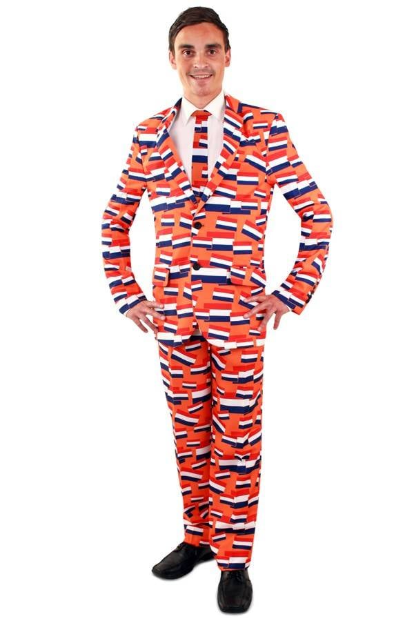 PartyXplosion - 100% NL & Oranje Kostuum - Nederland Oranje Driekleur Vlaggetjes - Man - oranje - Maat 46 - Carnavalskleding - Verkleedkleding