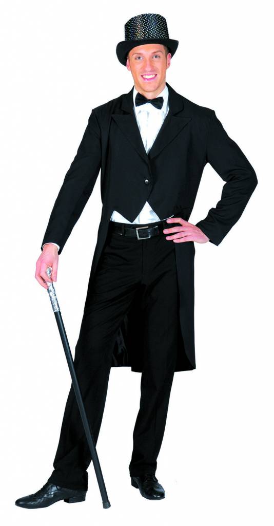 Funny Fashion - Dans & Entertainment Kostuum - Broadway Star Fraq Jas Man - zwart - Maat 48-50 - Carnavalskleding - Verkleedkleding