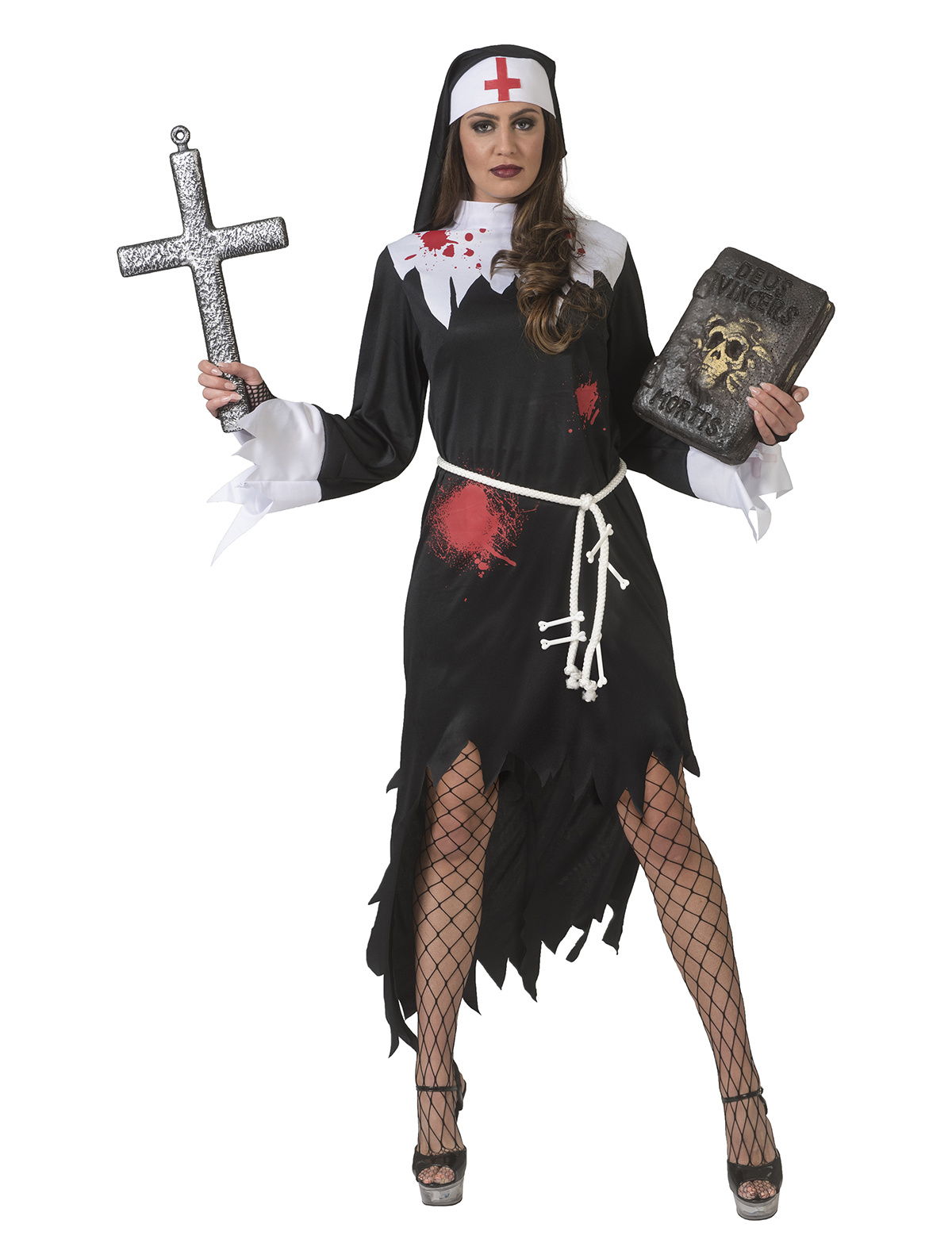 Funny Fashion - Non Kostuum - Door De Duivel Bezeten Bloederige Non - Vrouw - - Maat 40-42 - Halloween - Verkleedkleding