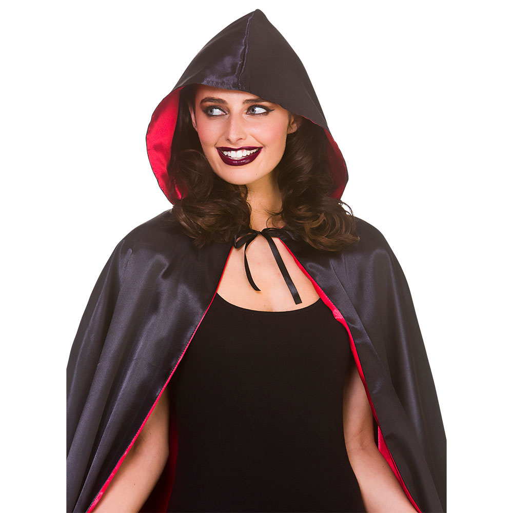 Dracula cape met muts super de luxe 140cm zwart rood