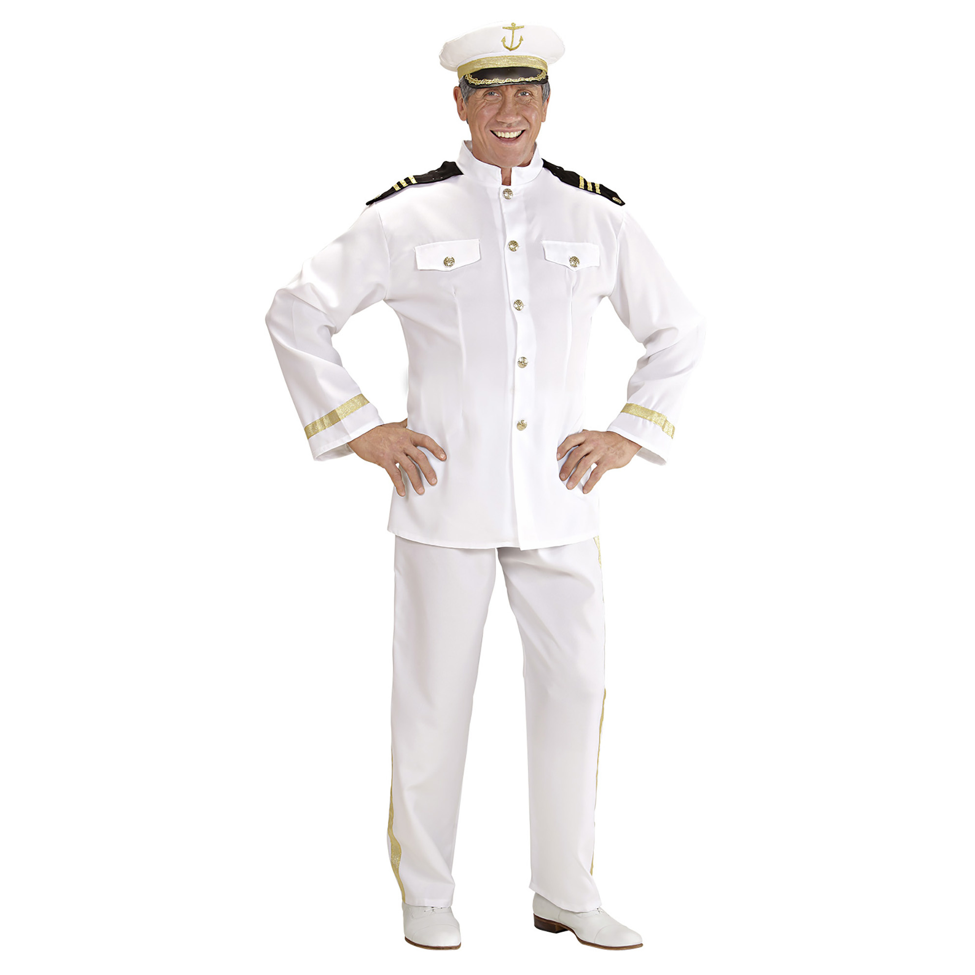 Widmann - Kapitein & Matroos & Zeeman Kostuum - Kapitein Love Boat Kostuum Man - wit / beige - Small - Carnavalskleding - Verkleedkleding