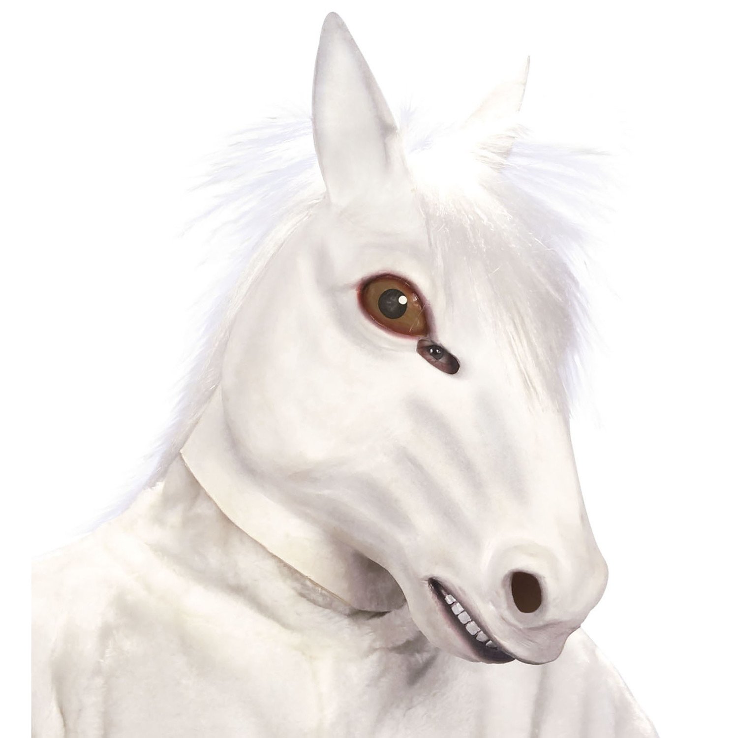 Eindig Becks Beugel Carnavals-accessoires: Paardenmasker wit paard of schimmelmasker met haar  (rubber) - e-Carnavalskleding