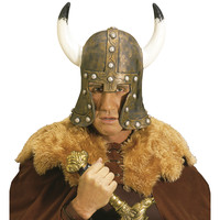streepje solidariteit bundel Carnavals-accessoires: Barbaren helm met hoorn, latex brons