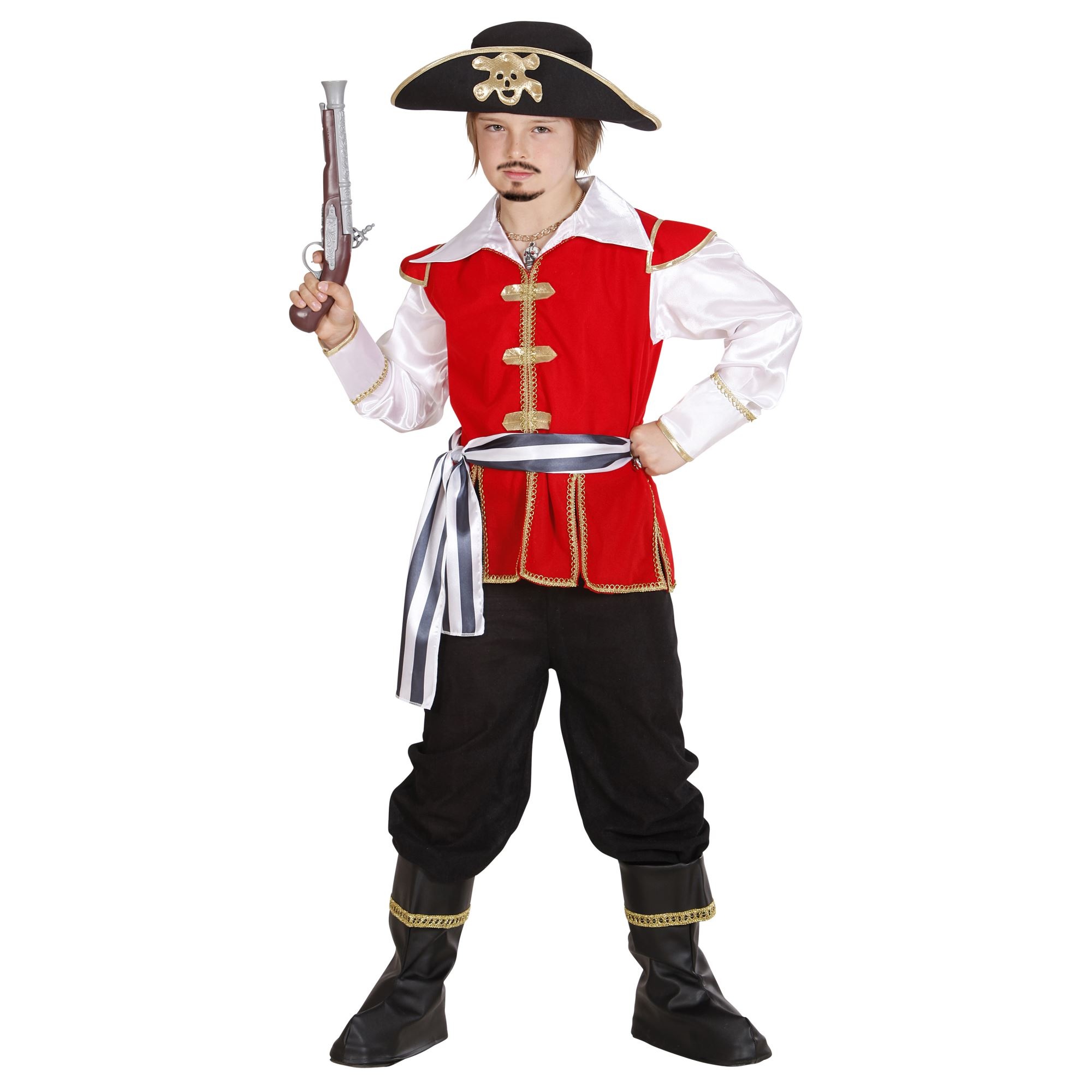 Widmann - Piraat & Viking Kostuum - Officieel Piratenkapitein - Jongen - rood,zwart - Maat 128 - Carnavalskleding - Verkleedkleding