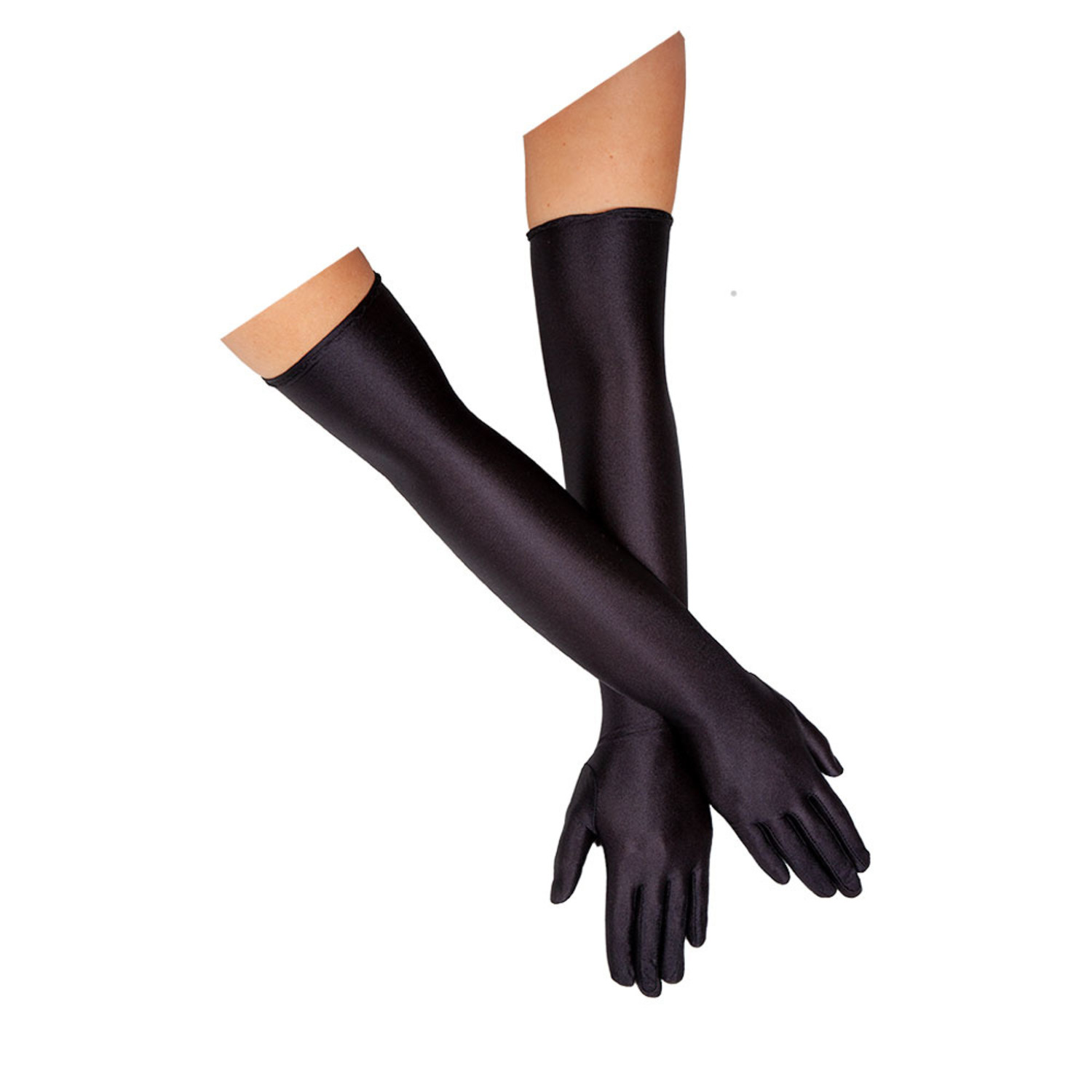 Identificeren laten we het doen onthouden Mooie lange zwarte satijnen handschoenen - e-Carnavalskleding