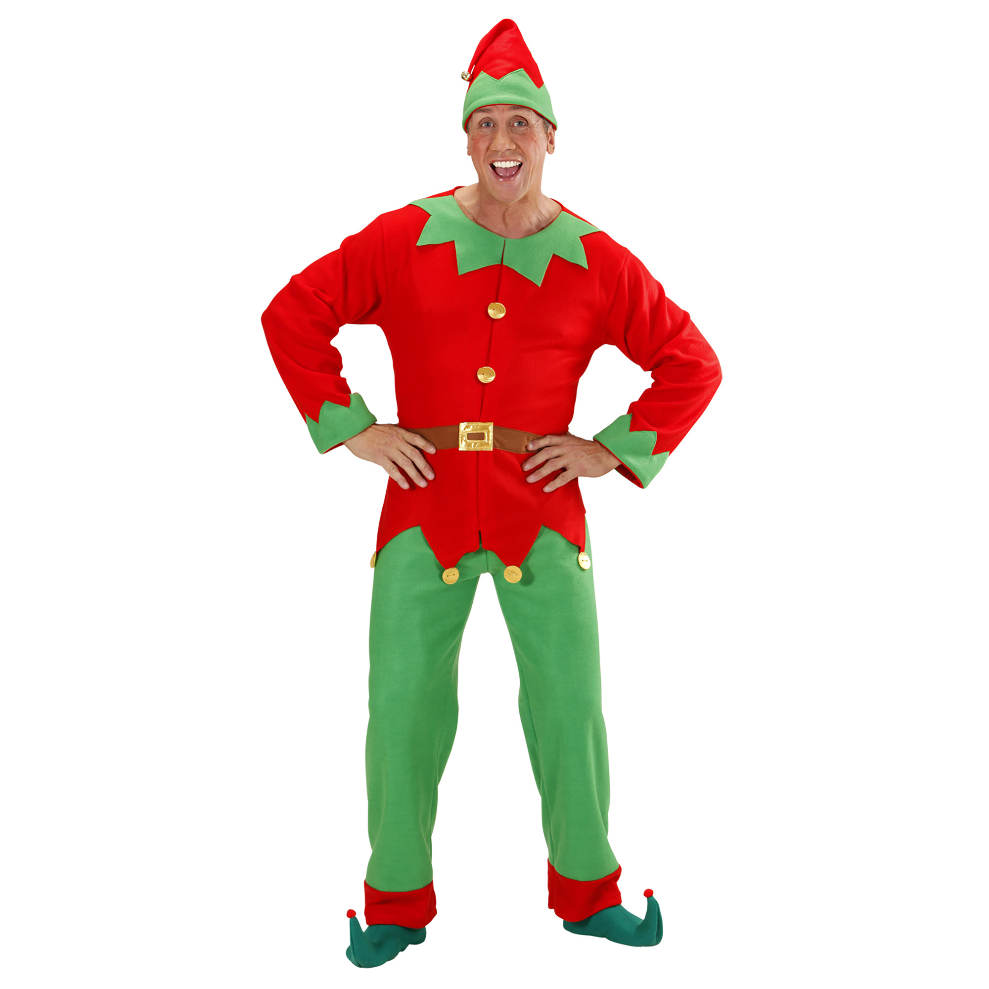 Widmann - Kerst & Oud & Nieuw Kostuum - Elf Man Santas Hulpje Kostuum - rood,groen - XL - Kerst - Verkleedkleding