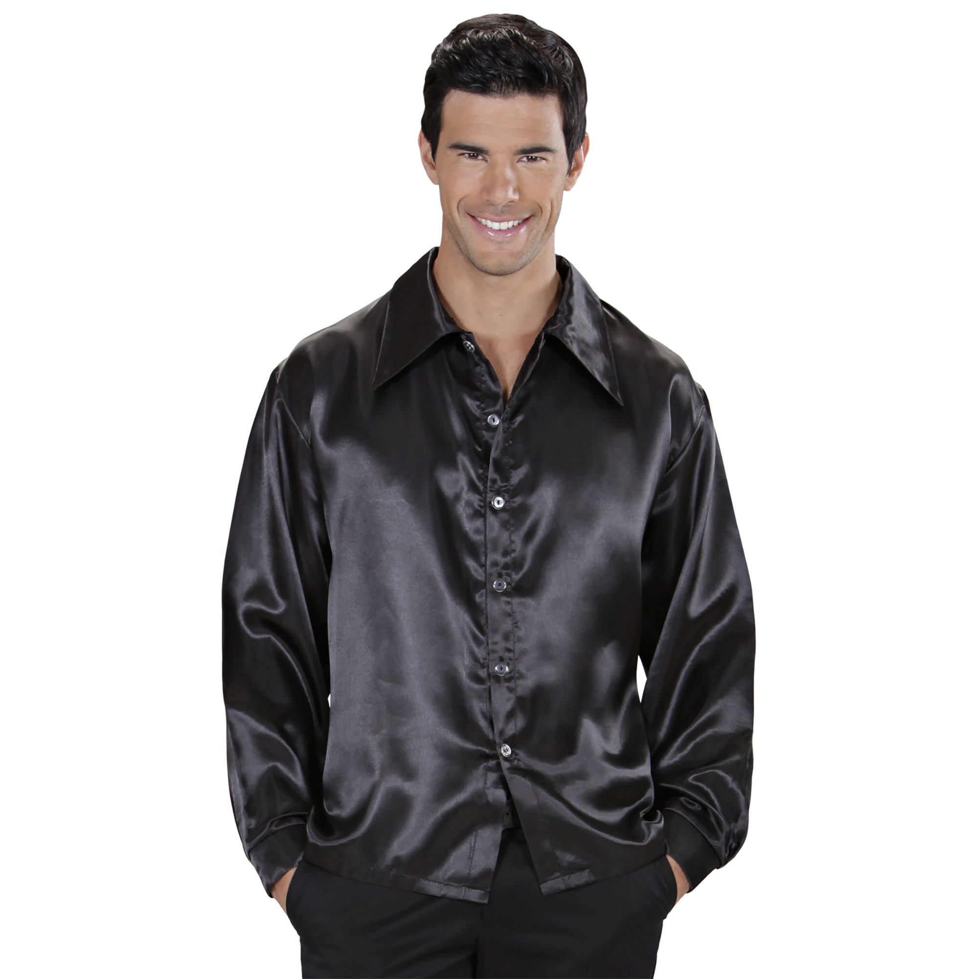 WIDMANN - Zwart satijnachtig overhemd voor heren - Medium - Volwassenen kostuums