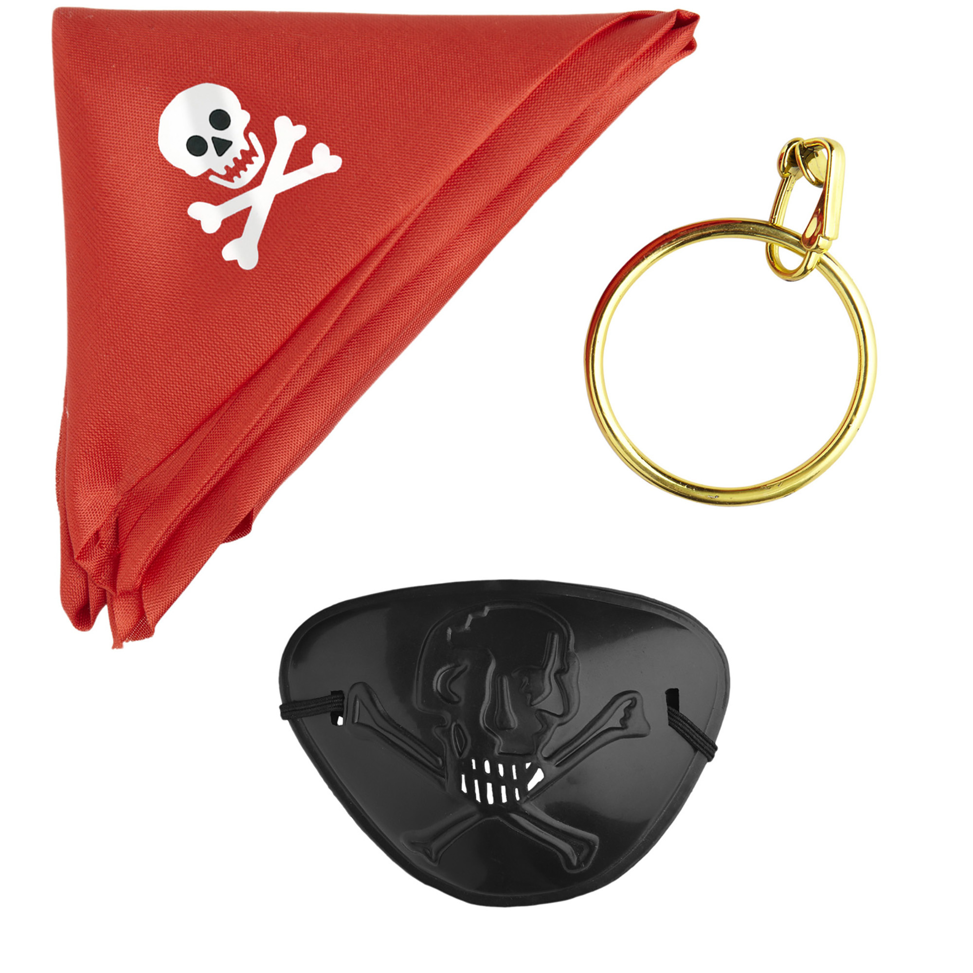 Feestaccessoires: Ooglapje, bandana en oorringen voor piraten
