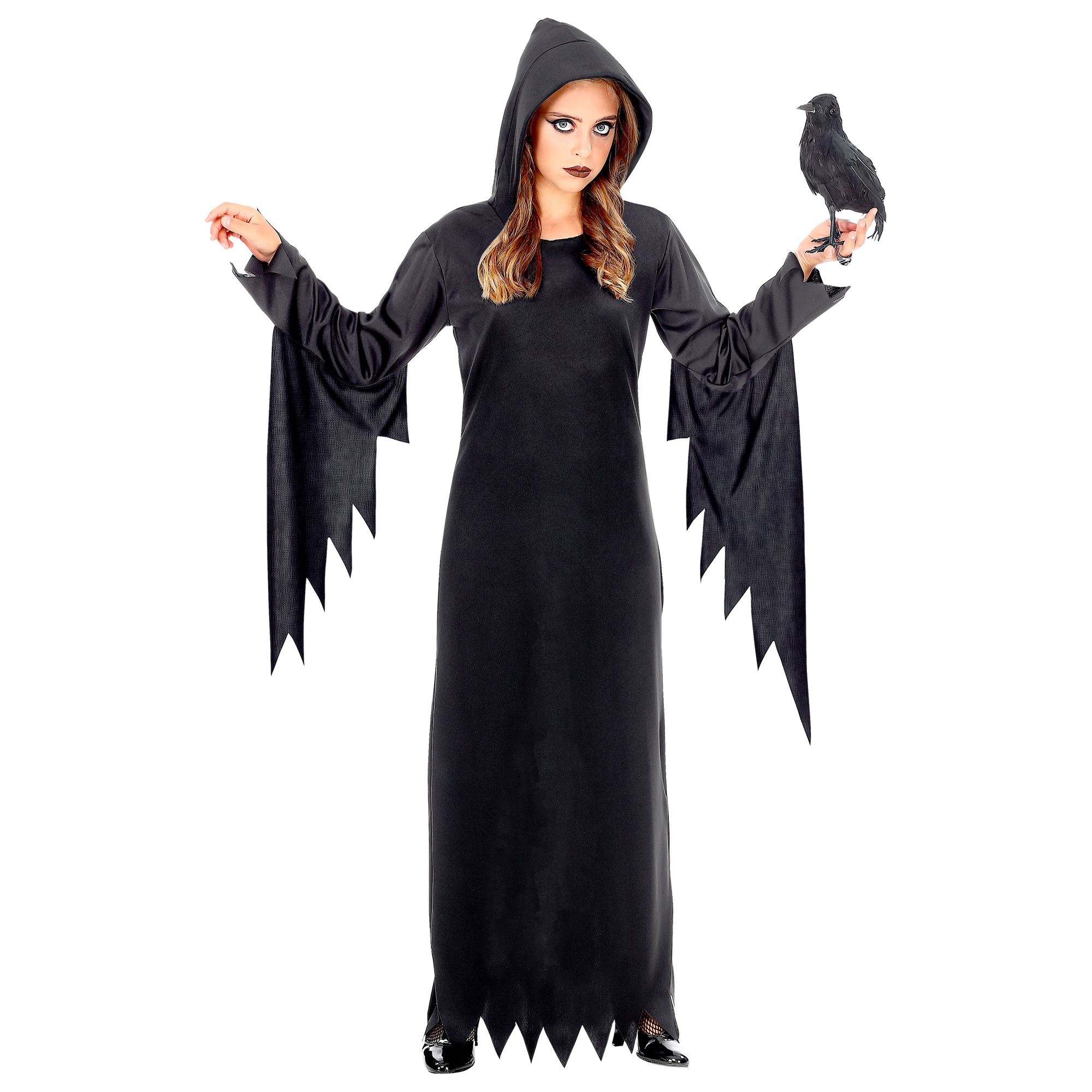 Widmann - Heks & Spider Lady & Voodoo & Duistere Religie Kostuum - Gotische Voodoo Koningin Duistere Zaken - Meisje - zwart - Maat 140 - Halloween - Verkleedkleding