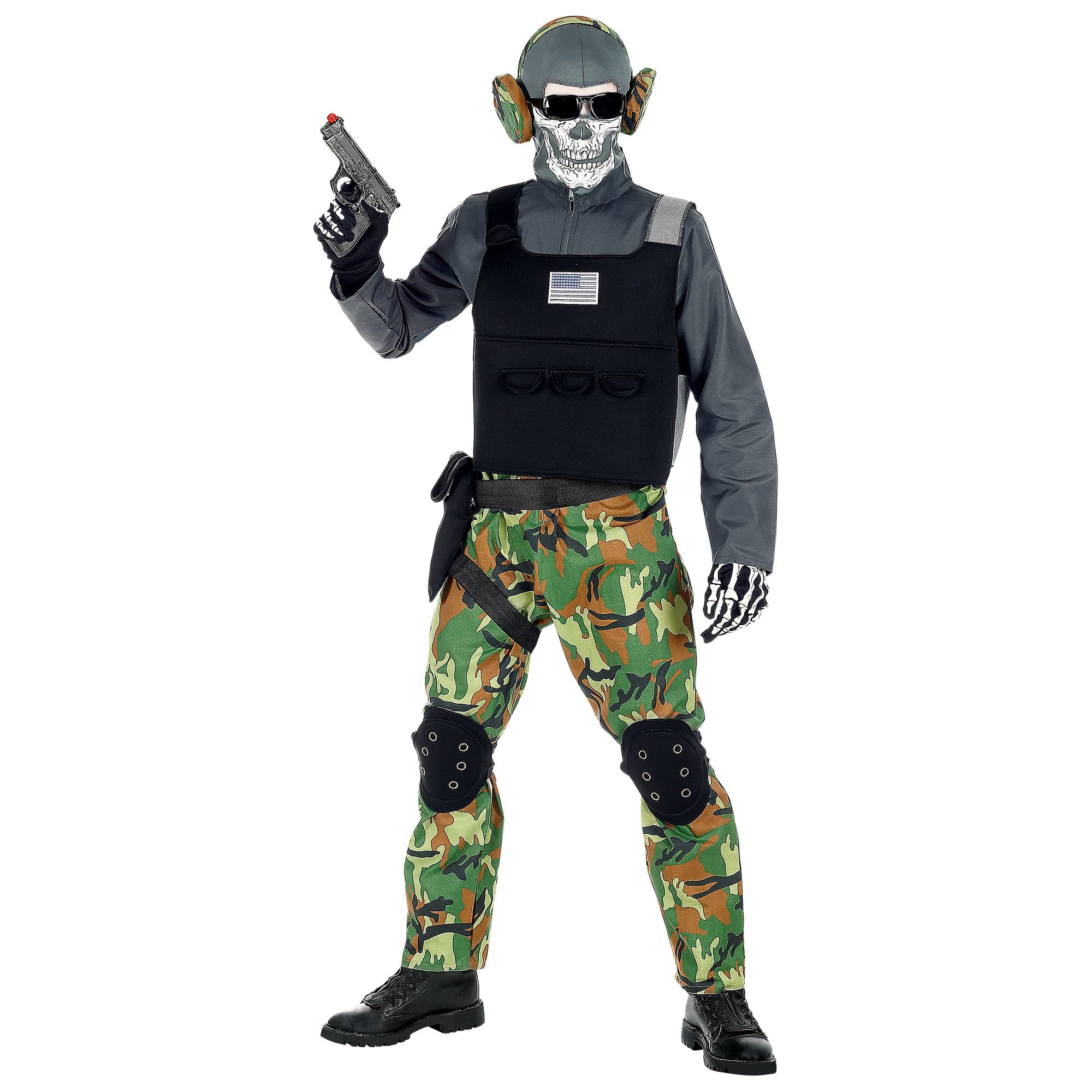 Widmann - Leger & Oorlog Kostuum - Zombie Soldaat Eeuwige Slagvelden Groen Camouflage - Jongen - groen,zwart,grijs - Maat 158 - Halloween - Verkleedkleding