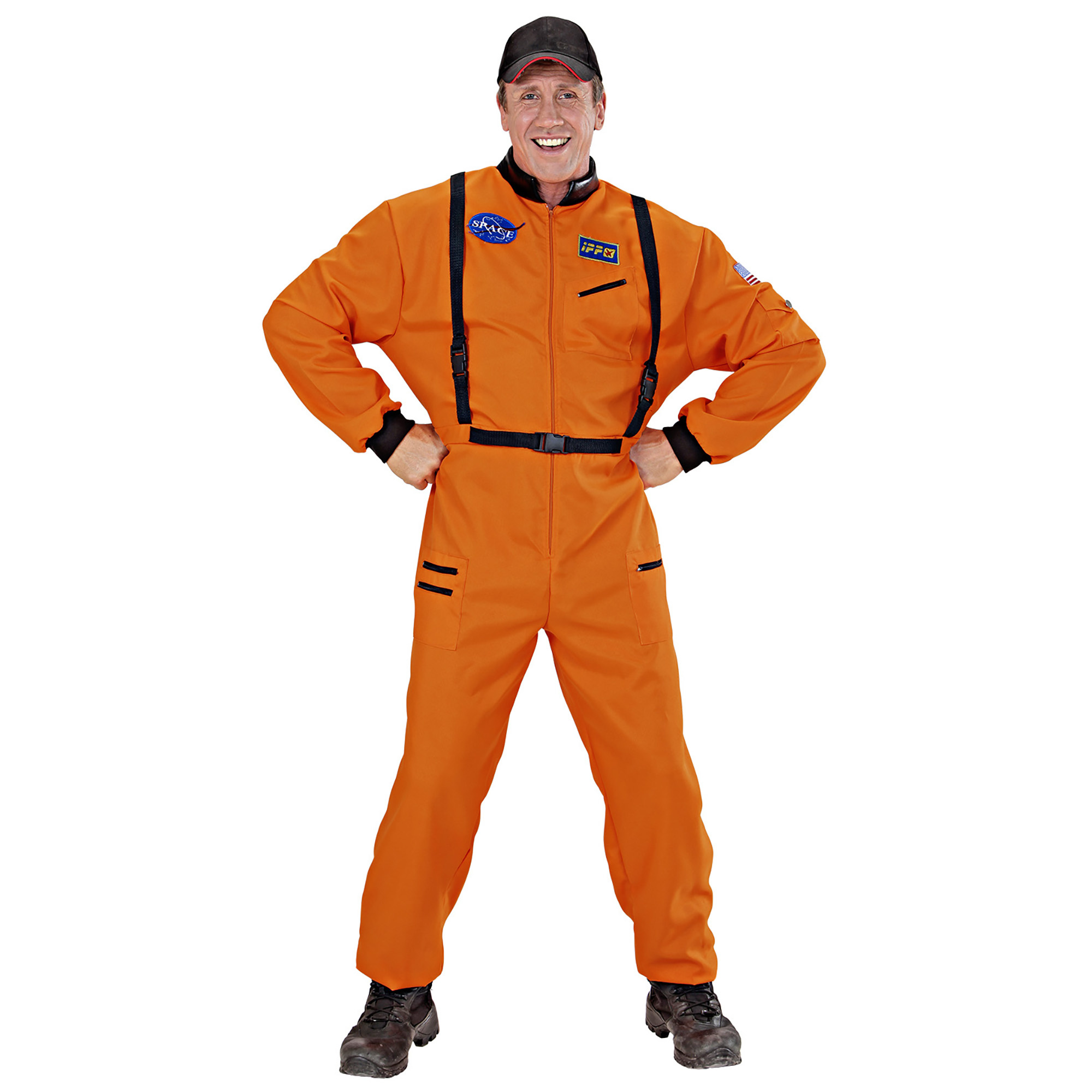 Carnavalskleding: Oranje astronauten overall voor mannen